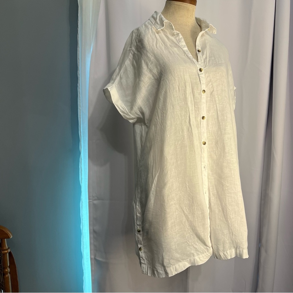 Nicole Miller Womens 100% Linen Tunic Top / Dress Button Down Short Sleeve Sze S